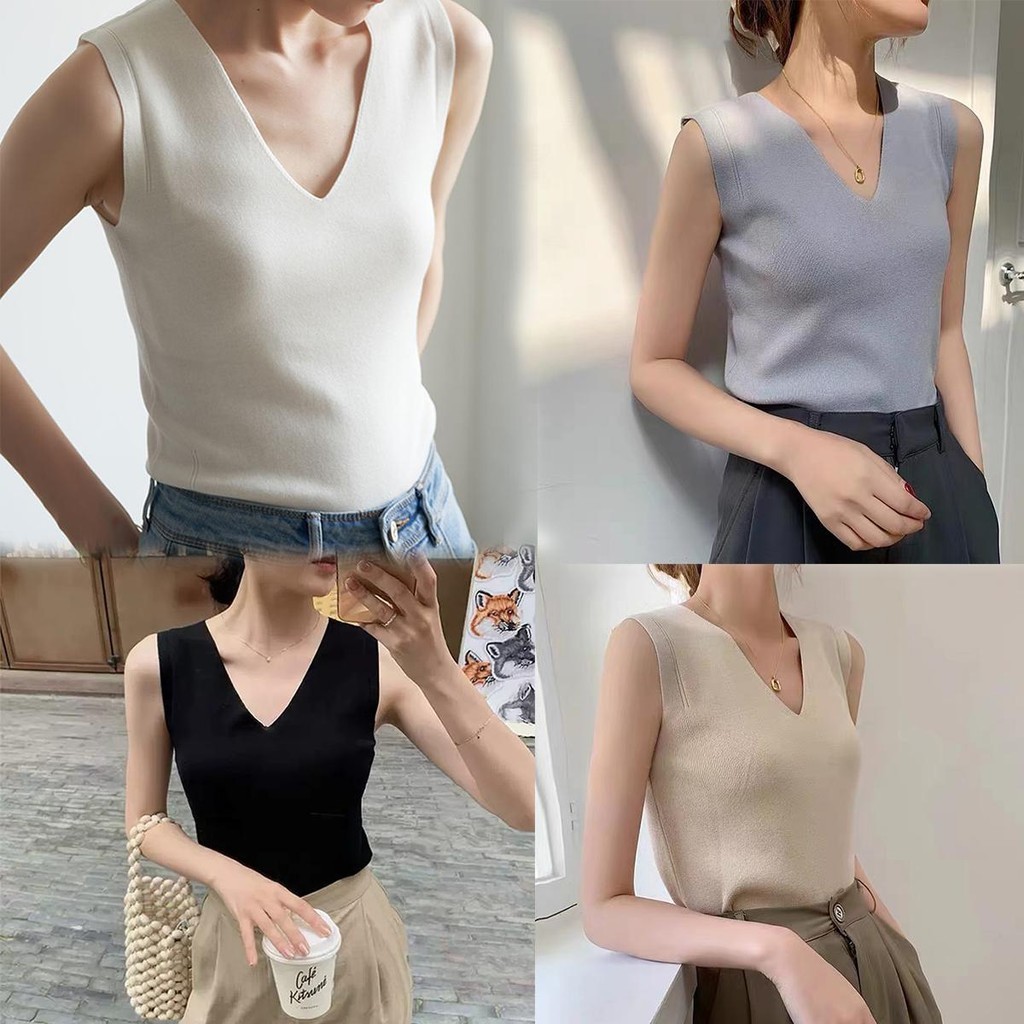 Anna 82115 เสื้อผ้าสไตล์เกาหลี เสื้อครอปสาวอวบ เสื้อกล้ามไหมพรมสีพึ้น ผ้านุ่มใส่สบาย สวยหรูดูแพง