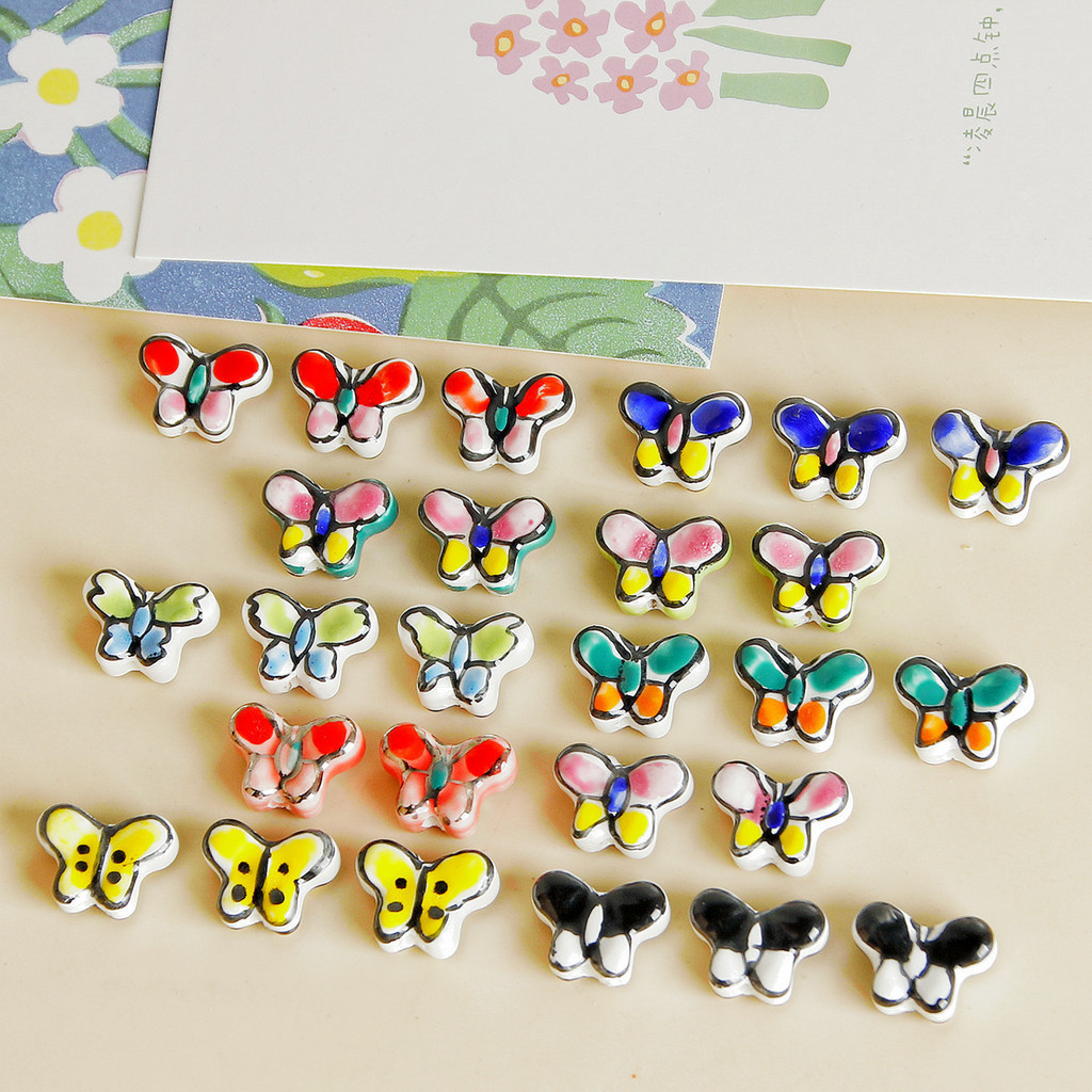 ญี่ปุ่น Showa Hand-Painted ผีเสื้อเซรามิคลูกปัดหลวม DIY Hand-Beaded วัสดุสร้อยคอสร้อยข้อมือเครื่องประดับอุปกรณ์เสริม LCQB