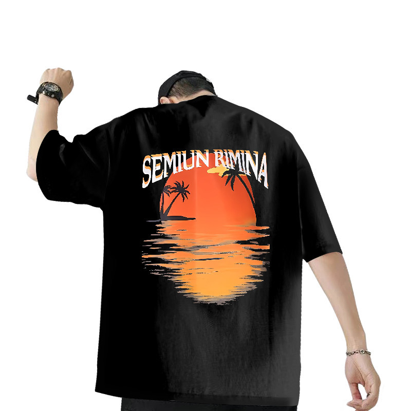 2024new ตั้งแคมป์ สีดำ เสื้อยืด  ขนาดใหญ่พิเศษ ชายและหญิง 100% ผ้าฝ้ายแท QK1