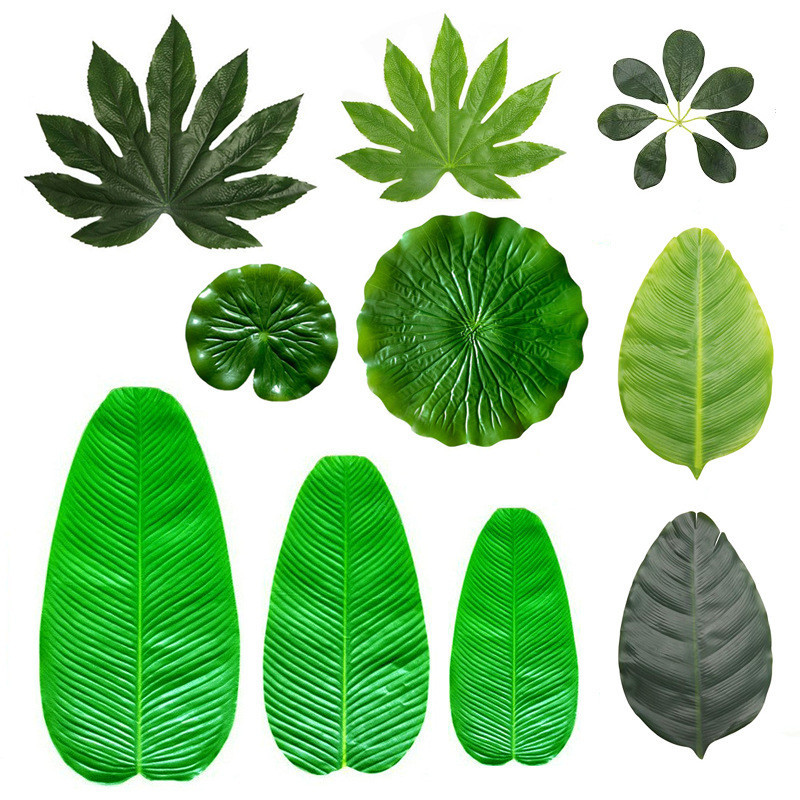 ใบไม้ปลอมเดี่ยวสีเขียวใบตองโต๊ะรับประทานอาหารเสื่อพืชสีเขียวตกแต่ง