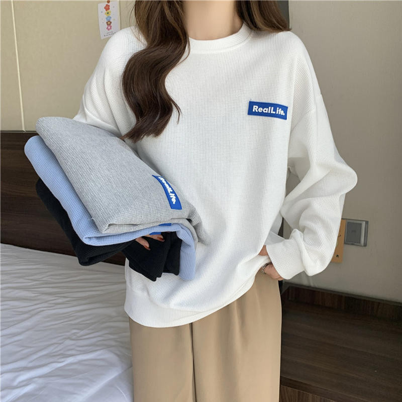 Nuziro Women's Hoodie - สไตล์เกาหลีที่เรียบง่ายแฟชั่นตัวอักษรแขนยาวด้านบน #07