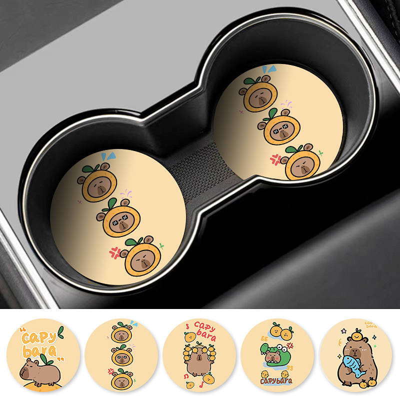 Orange Small Capybara Car Coaster Car Good Product Creative Water Cup Mat Car Interior Ornaments Non