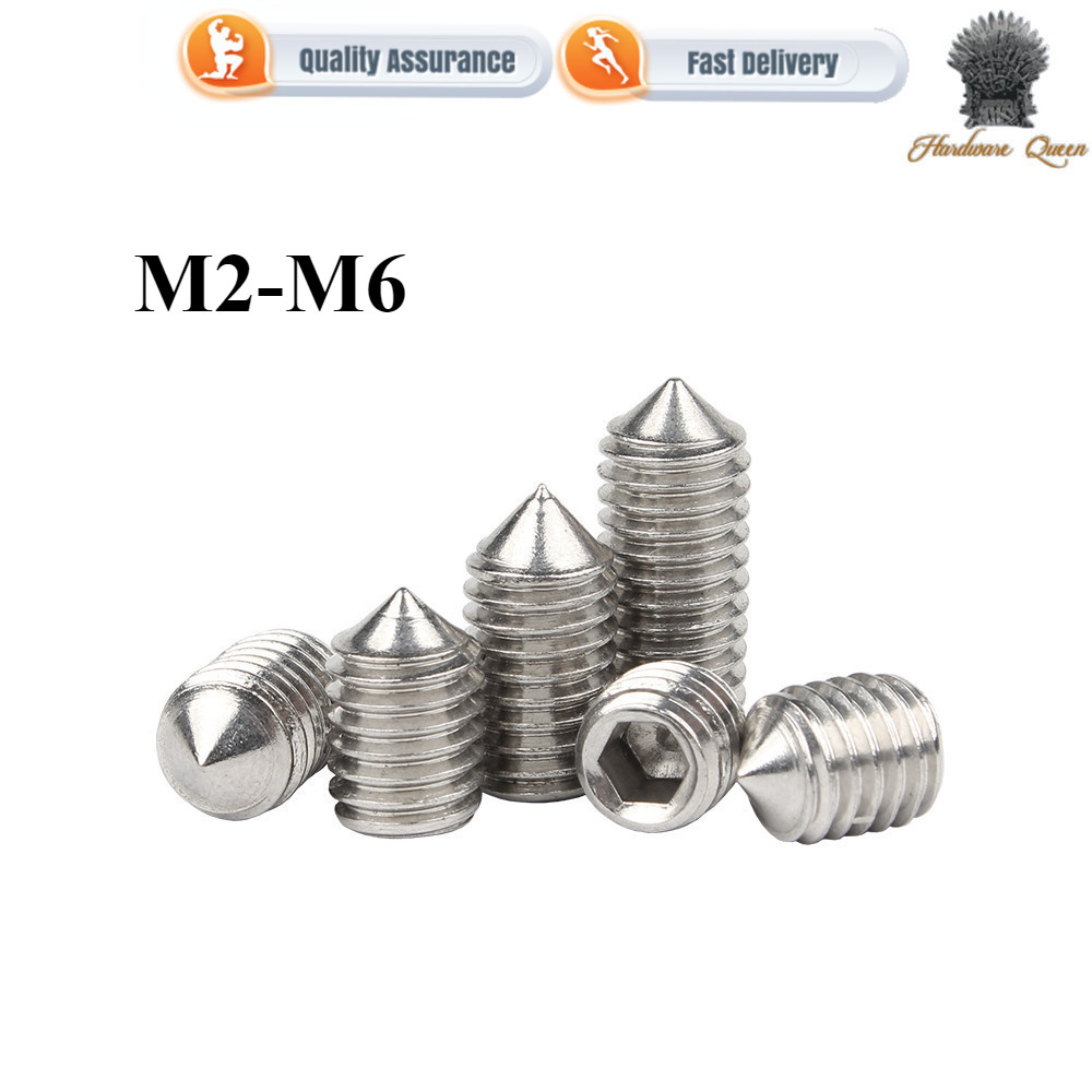 [1QN3] 304 สแตนเลส Sharp Edge เครื่องเมตรสกรูสล็อตแบน Headless สกรูด้านบนซ็อกเก็ตหกเหลี่ยมสกรูกระชับ