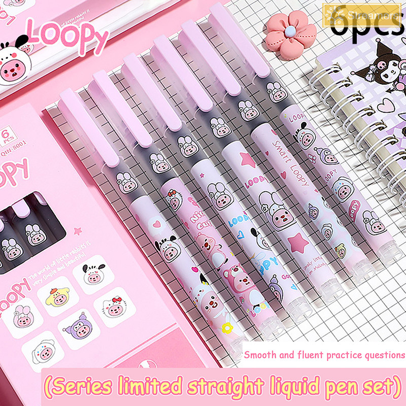 {Streamers} 6 ชิ้นสร้างสรรค์แฟชั่นปากกาเป็นกลางการ์ตูนอะนิเมะ Little Beaver ปากกาลูกลื่นเหลวตรงอุปกรณ์การเรียน Wrig เครื่องมือใหม่