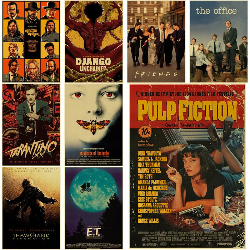 คอลเลกชันภาพยนตร์คลาสสิก Retro โปสเตอร์ Pulp Fiction/Django Unchained พิมพ์ Tarantino Vintage Home R