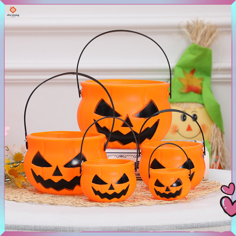 5 ชิ้น Halloween Decor Candy คอนเทนเนอร์เครื่องประดับตะกร้าฟักทองขาตั้งการตั้งค่า Props Abs ถังจับ Party Jar zhcxiang
