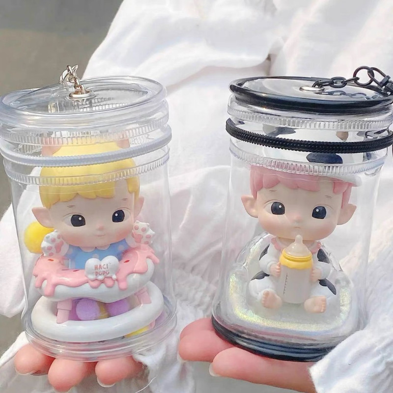 กระเป๋า Pvc ใส ทรงกระบอก มีซิป กันฝุ่น สําหรับใส่จัดเก็บของเด็กทารกเดินเล่น labubu macaron/Babythree/Crybaby/Upset duck