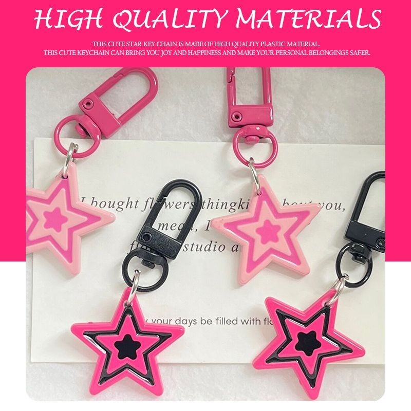 aidderse.thRose Pink Pentagram Key Chain Sweet Cool Barbie Style Pendant Best Friend Couple Bag Pendant-