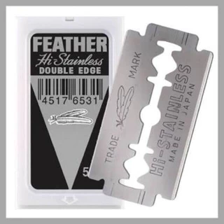ใบมีดขนนก Feather ใบมีดโกนสแตนเลส ใบมีดโกน โกนหนวด โกนผม กันคิ้ว ใบมีดโกน 2 คม บรรจุ 5 ใบสเตนเลส