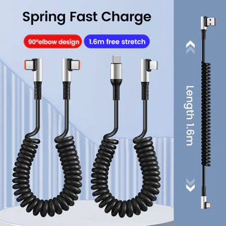Elough 6A USB Type C Spring Data Cable 90° ลวดสายชาร์จเร็วข้อศอก Type C ถึง Type C PD