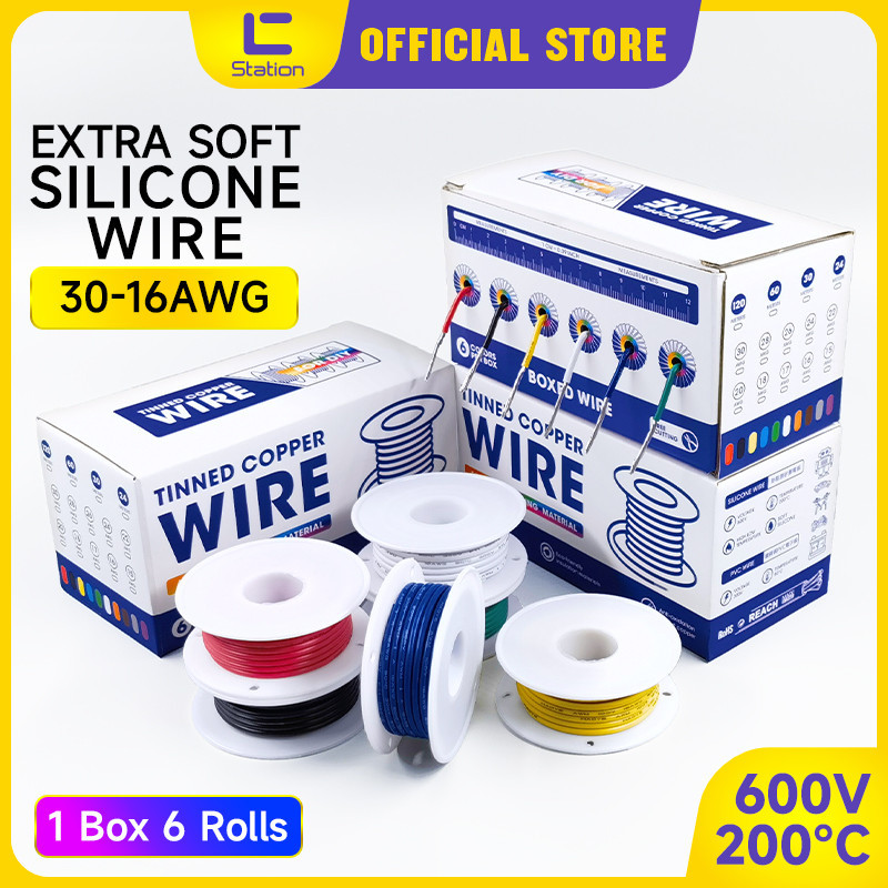 6 ม้วน 6 สี/บรรจุกล่องนุ่มพิเศษสายซิลิโคนทนอุณหภูมิสูงต่ํา 30-16AWG Aeromodelling แบตเตอรี่ลิเธียม OK สายทองแดงดีบุก DIY เชื่อมต่อลวด