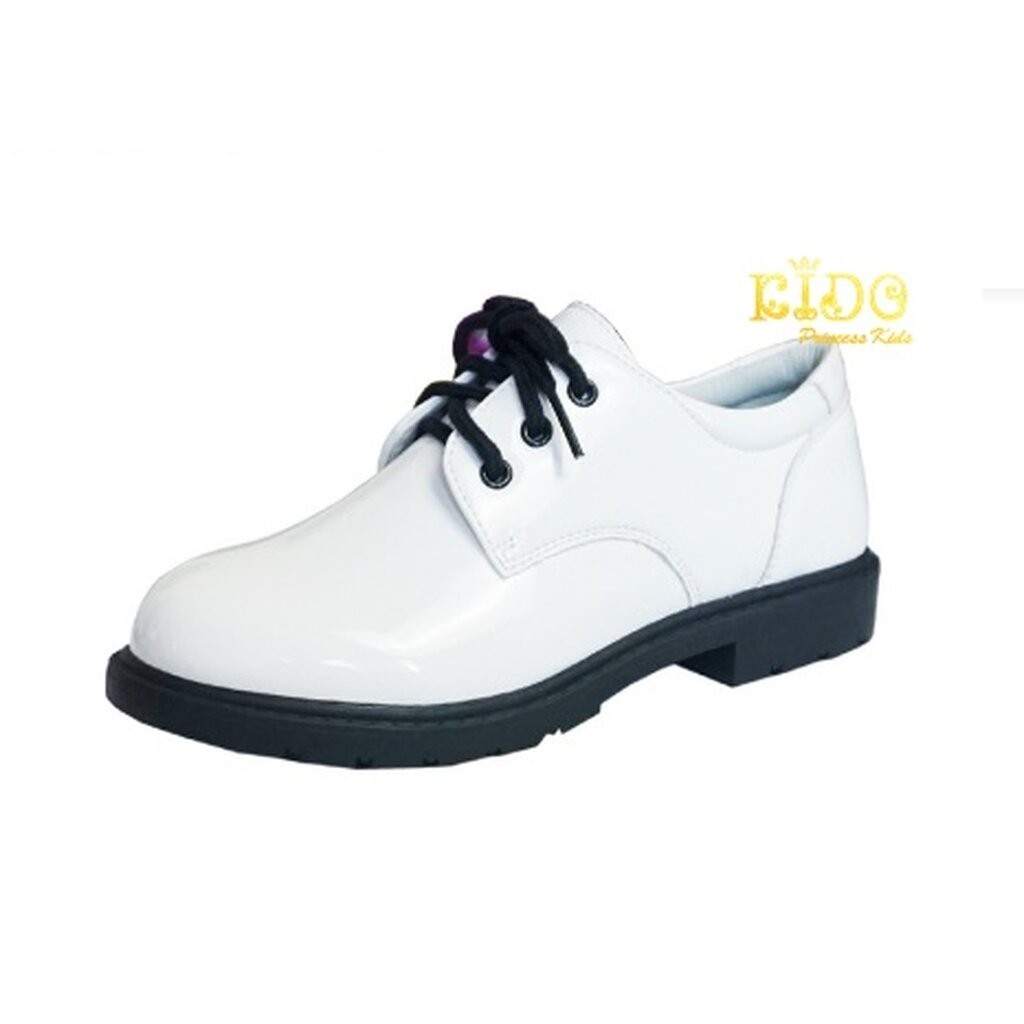 รองเท้าเด็กผู้ชาย(หน้าร้านอยู่รัชดา ลองได้)HM161 สีขาว หนังแก้ว ร้อยเชือก