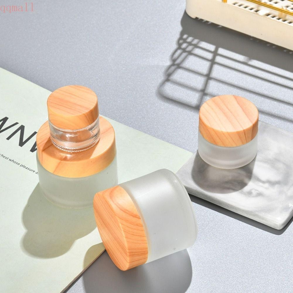 Qqmall Face Cream Bottles Lip Balm Travel Wood Grain Glass Cream Box Sample Pots Refillable Bottles Eye Shadow Cosmetic Container for Skin Care Lotion Vials