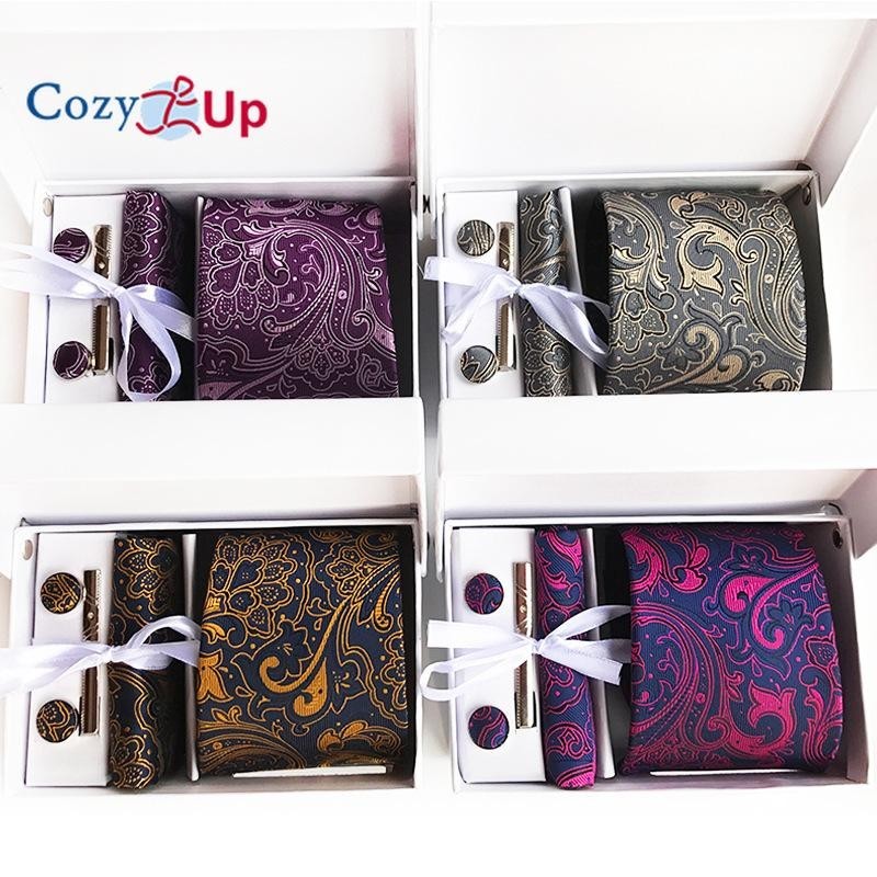 Cozy Up 5 ชิ้น Set Paisley Mens Tie รวม Tie Square Scarf Cuff Tie Clip Box