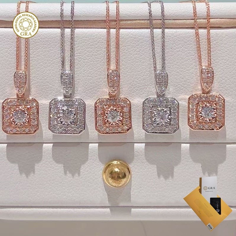 (พร้อมใบรับรอง Gra) จี้สี่เหลี่ยม Micro-Inlaid Moissanite Clavicle Chain