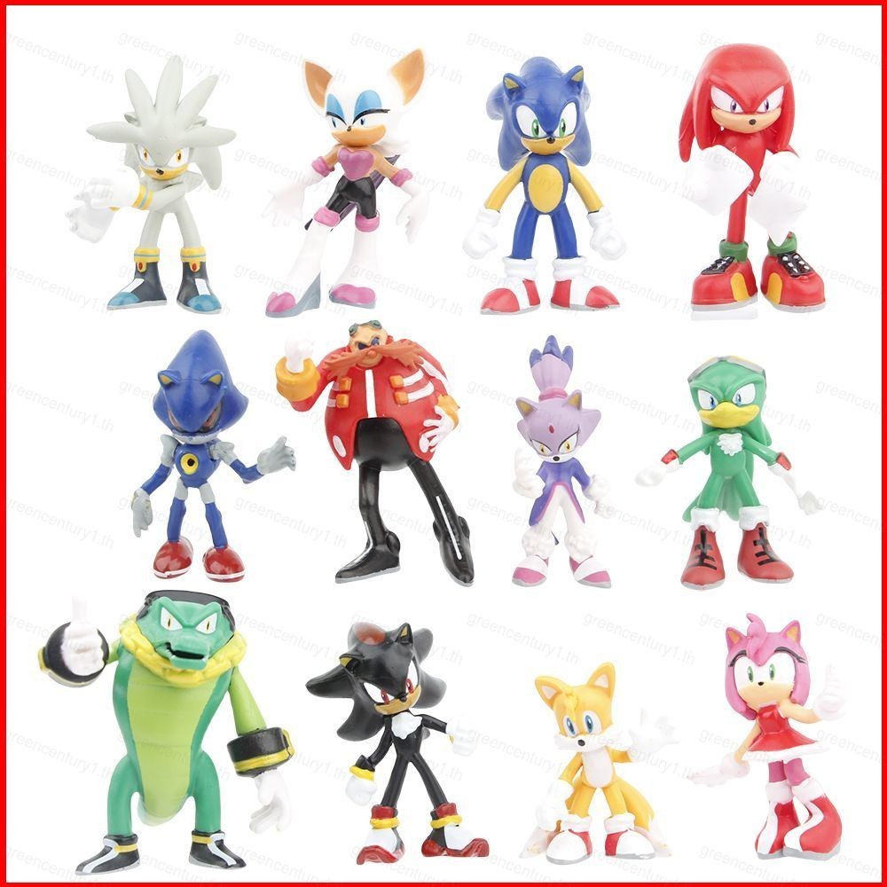 Ys 12 ชิ้น Sonic the Hedgehog Action Figure Knuckles the Echidna Shadow the Hedgehog Rouge the Bat P