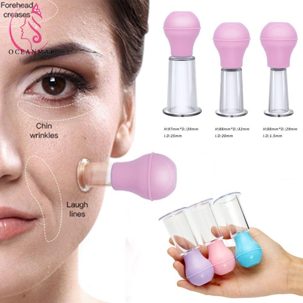 ถ้วยนวดหน้า OCEANMAP, ถ้วยสูญญากาศ PVC ยาง, 3 ขนาดสีชมพู/สีฟ้า Cupping Cup ยกกระชับผิวถ้วยขูด Body