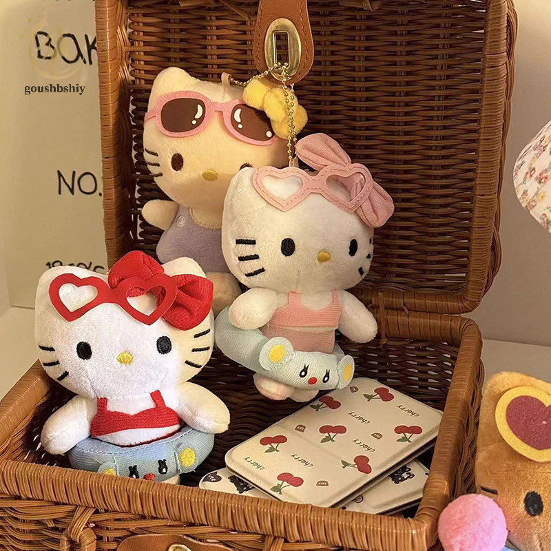 [goushbshiy] Kawaii บิกินี่ Hello Kitty พวงกุญแจ Sanrio จี้การ์ตูนตุ๊กตาของเล่นแหวนว่ายน้ํา Kitty Key Ring กระเป๋า Ch TH