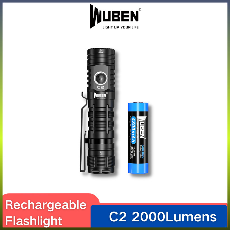 Wuben C2 ไฟฉาย 2000 ลูเมนส์ โยนได้ 358 เมตร พร้อมแบตเตอรี่ 21700 พร้อมพาวเวอร์แบงค์ ไฟฉาย LED