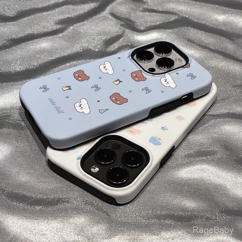 เคสมือถือลายหมีลูกสุนัขเหมาะสำหรับ iPhone 13 14 15 PROMAX ซิลิโคนกันกระแทก7 8 14 15 PLUS เคสแข็ง11 12 13 14 15 Pro เคสกันกระแทก XR x xmax 2 in 1ป้องกันฝุ่นสองชั้น