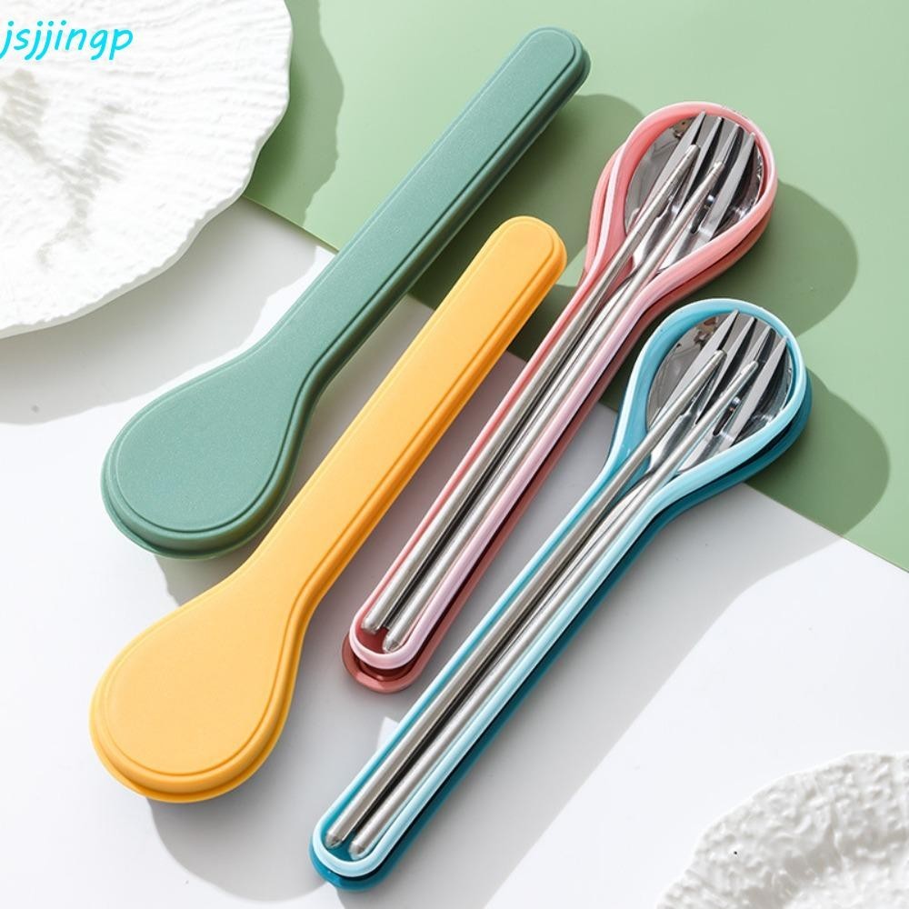 Jsjjingp 3/2ชิ้นชุดช้อนส้อม,พร้อมกล่องสไตล์เกาหลีชุดบนโต๊ะอาหาร,แบบพกพา410สแตนเลสช้อนรูปร่างกล่องช้อนส้อมตะเกียบอาหารเย็นบ้าน