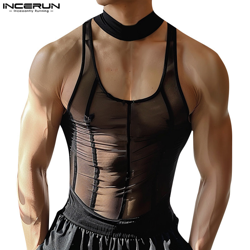 Incerun เสื้อกล้ามแขนกุดคอวีกลวงลําลองเกาหลีสําหรับผู้ชาย