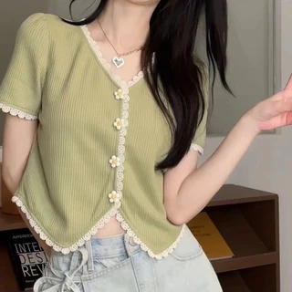🍒Bee🍒เสื้อยืดแขนสั้นคอวีแบบใหม่ 🍒(จัดส่ง 24 ชั่วโมง)🍒