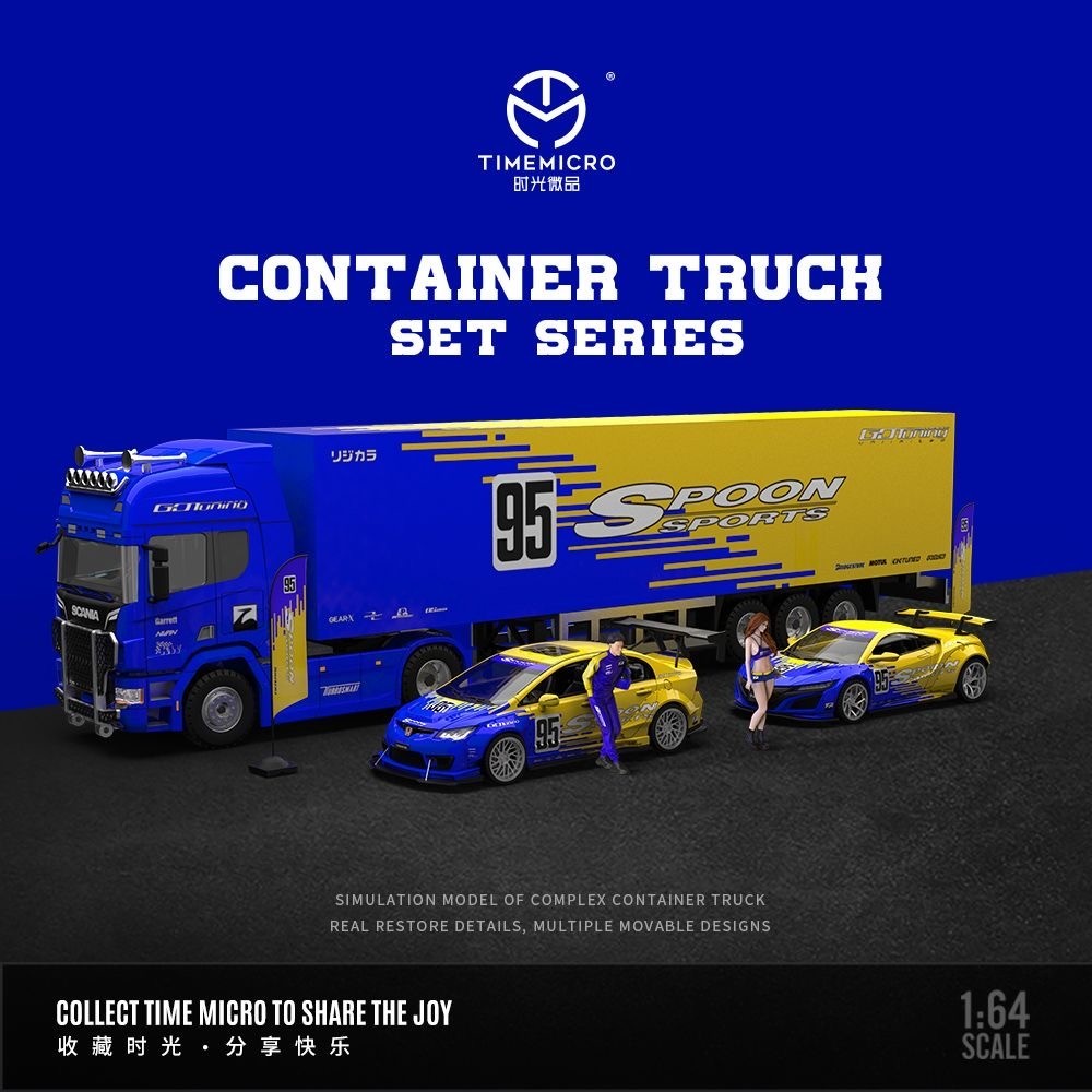 Timemicro 1:64 รถตู้คอนเทนเนอร์ Spoon Series Civic แปลง Honda/NSX รถสปอร์ต โมเดลรถอัลลอย