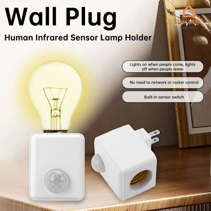 Eu US Plug ซ็อกเก็ตหลอดไฟ - เซ็นเซอร์อินฟราเรดร่างกายมนุษย์อัตโนมัติผู้ถือโคมไฟ - AC110-220V E27 ฐานไฟอินเทอร์เฟซ