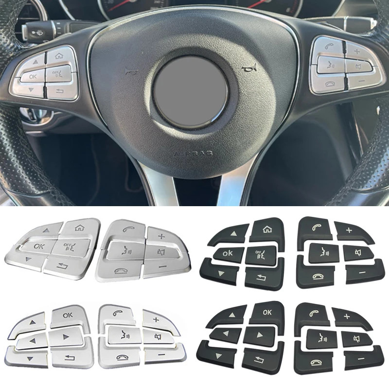 พวงมาลัยรถปุ่มครอบคลุมสติกเกอร์ Trim Fit สําหรับ Mercedes Benz GLC X253 C Class W205 CLA GLA A Class X156 C117 W176