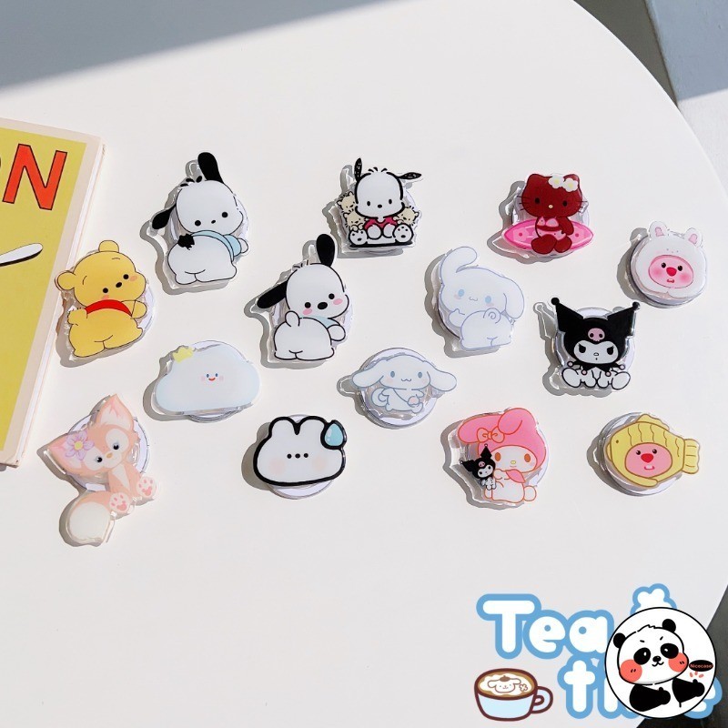 Grip สําหรับการ์ตูนแม่เหล็กน่ารัก Pochacco Sanrio Melody Winnie the Pooh Hello Kitty คู่ที่วางโทรศัพท์มือถือ Tok Griptok Bracket Telescopic ถุงลมนิรภัยพับได้วงเล็บเดสก์ท็อป