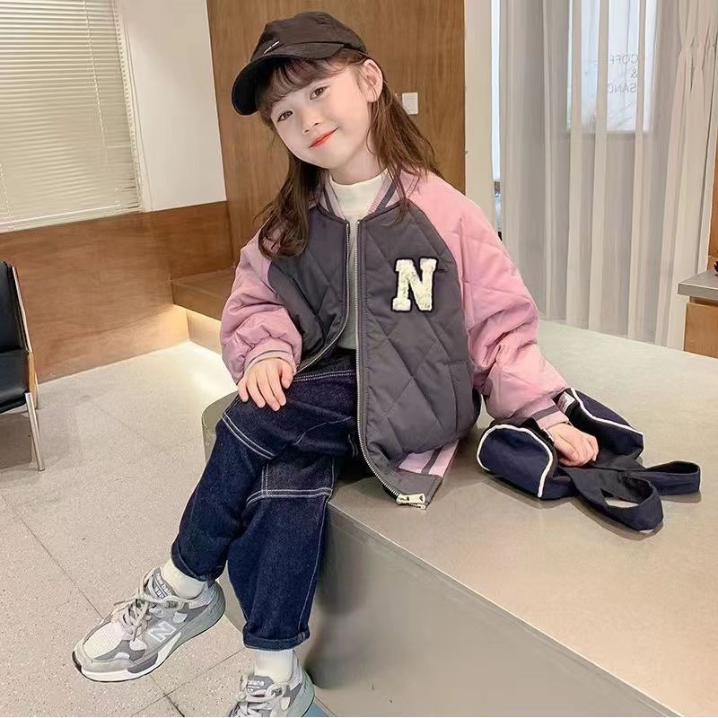 เสื้อแจ็คเก็ตกันหนาวเด็ก#女童棒球服外套秋冬款2024新款洋气男童冬装夹棉秋冬季上衣