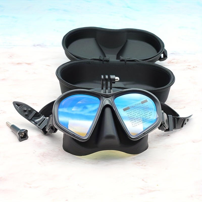 Freediving Mask หน้ากากดําน้ํากระจกนิรภัยสองหน้าต่าง - กันน้ํา, ป้องกันหมอก, หน้ากากดําน้ําด้วยไฟฟ้าพร้อมตัวยึดกล้อง