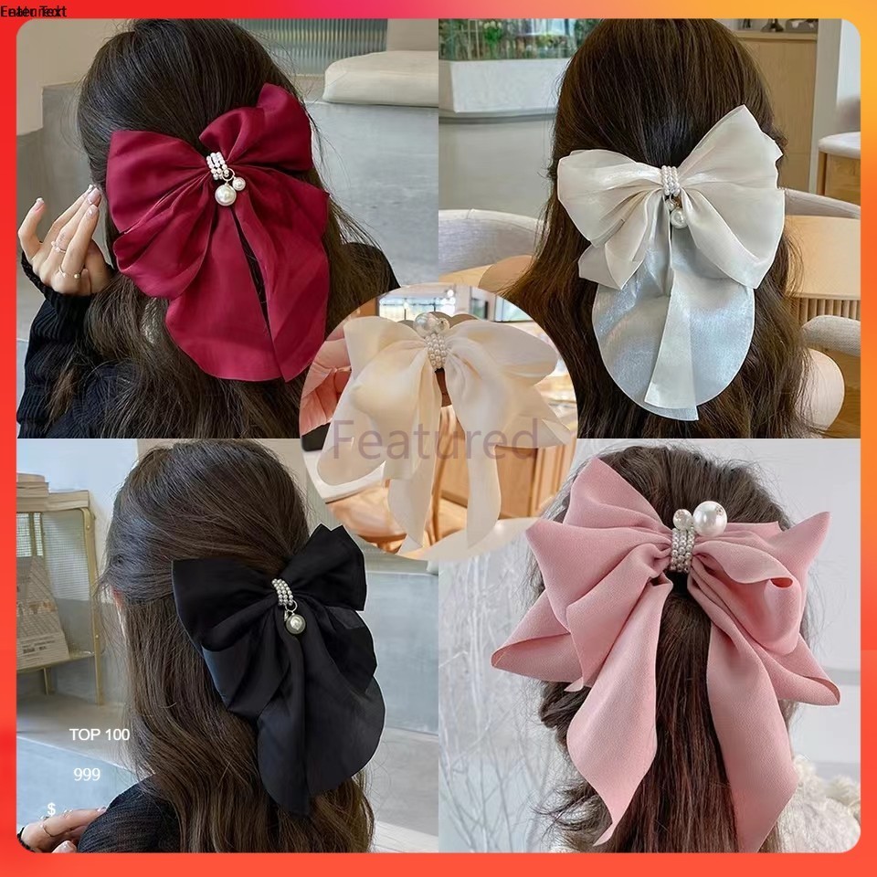 Featured โบว์กิ๊บติด แต่งมุก เครื่องประดับผม ผ้าชีฟอง สวย อันใหญ่ ใส่ออกงาน ใส่ทำงาน ใส่ไปเที่ยว น่ารักๆ