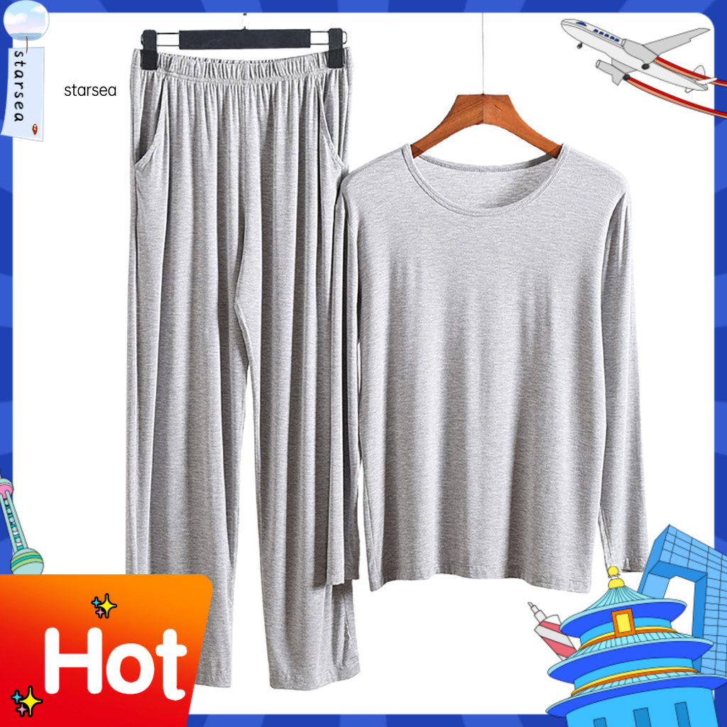 Sra ZK ชุดนอน O-คอแขนยาวเสื้อยืด Soft Modal Men Top กางเกงหลวมชุดนอนชุดสําหรับ Home