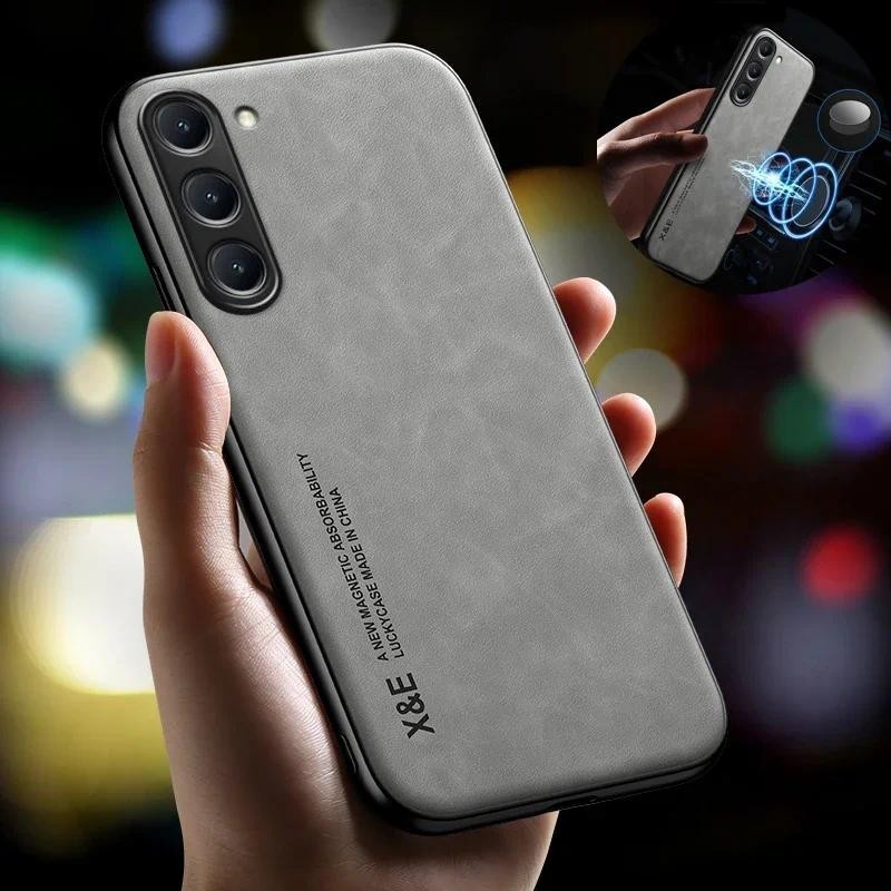 SAMSUNG หนังแกะหนังแม่เหล็กสําหรับsamsung Galaxy S24 S23 S22 S21 FE S20 Plus UltraกรณีCoqueในตัวแผ่นโลหะปกหลัง