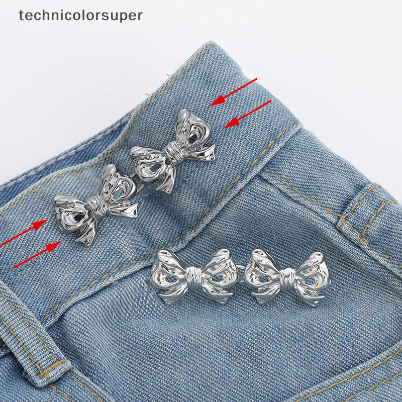 Technicolorsuper Bowknot เอวหัวเข็มขัดที่ถอดออกได้กางเกงคลิปกางเกงยีนส์ปุ่ม Snaps ปรับไม่มีเข็มขัดเย็บผ้าเครื่องกระชับเสื้อผ้าอุปกรณ์เสริม TSR