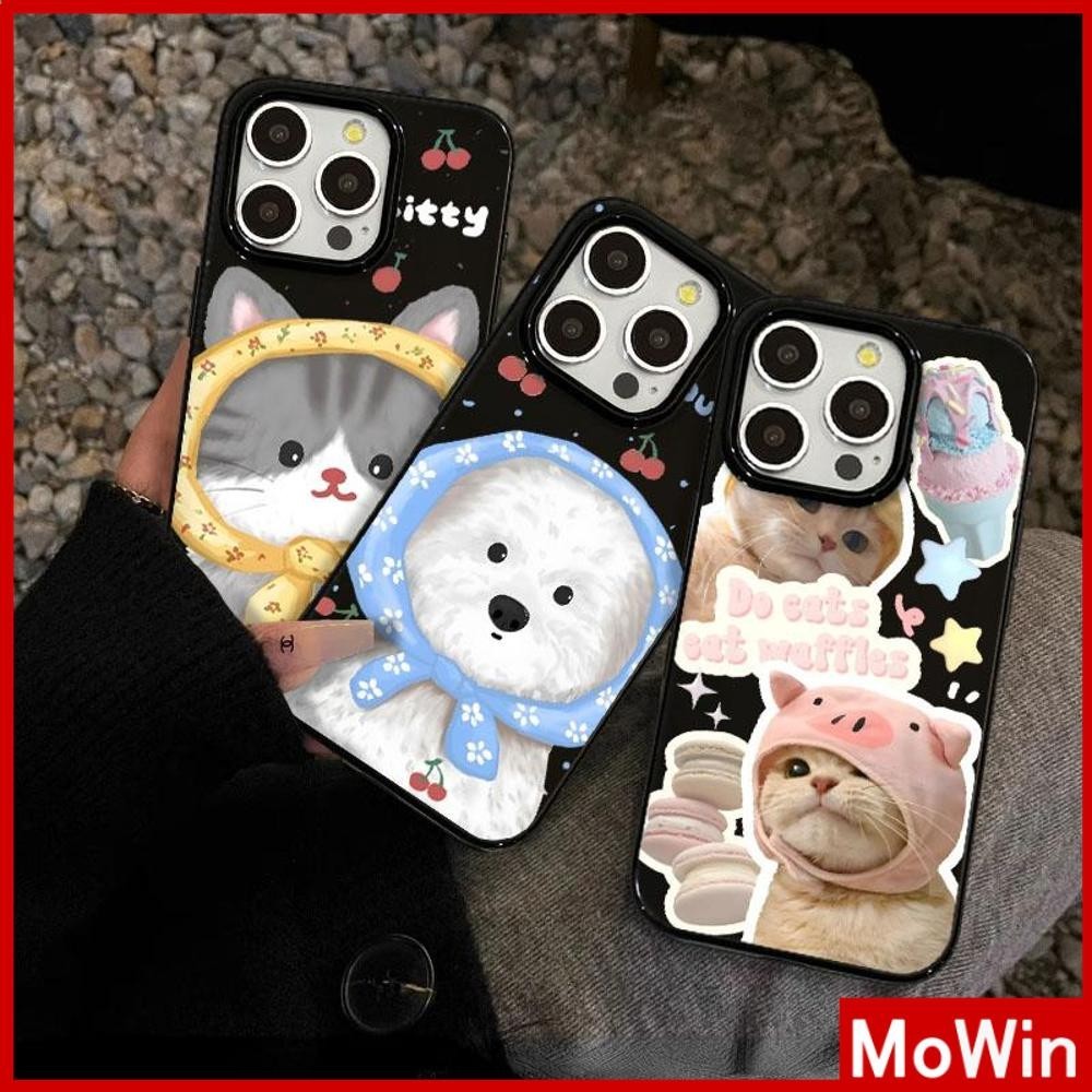 Mowin - สำหรับ iPhone 15 Pro Max เคส ไอโฟน สีดำมัน TPU ซอฟท์เคส กันกระแทกกล้องป้องกัน ลูกแมวและลูกสุนัขที่น่ารัก เข้ากันได้กับ iPhone 14 13 12 Pro Max 11 XR XS Max 7 8 Plus