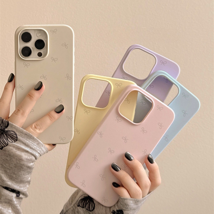ใช้งานร่วมกับสําหรับ iPhone 15 14 13 12 11 Pro MAX X XR XS MAX 7 8 Plus INS สีทึบเรียบง่ายกลิ่นหอมขนาดเล็กผีเสื้อโบว์ anti drop เคสโทรศัพท์นุ่ม