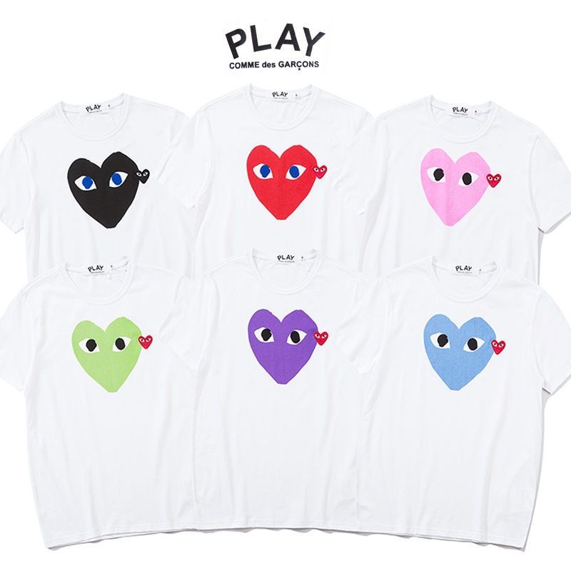 พร้อมส่ง เสื้อยืดแขนสั้นลําลอง คอกลม ผ้าฝ้ายแท้ พิมพ์ลายหัวใจ PLAY ขนาดใหญ่ สําหรับผู้ชาย และผู้หญิง S-5XL