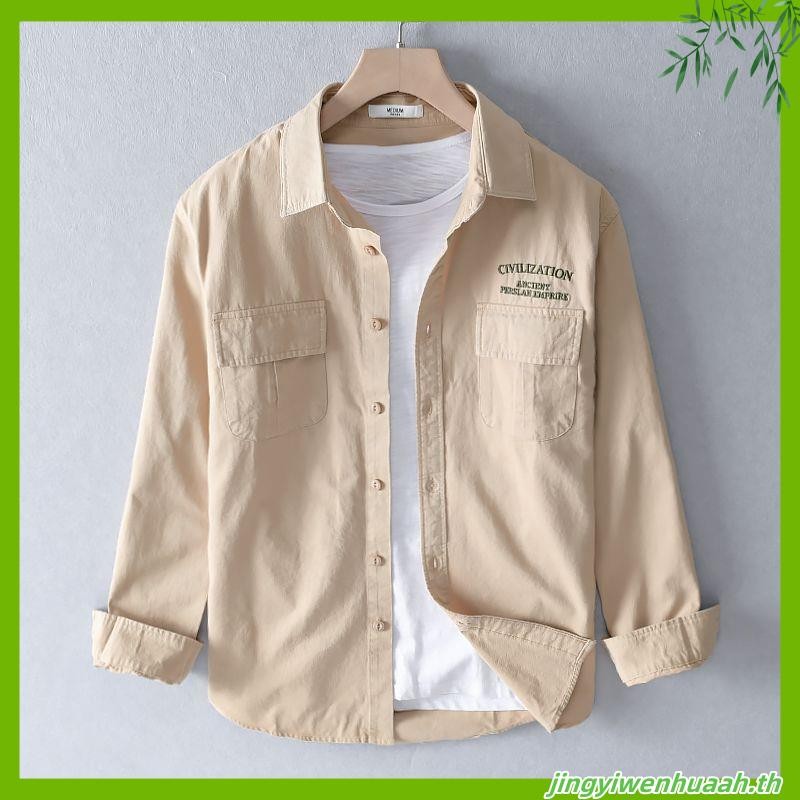 เสื้อเชิ้ตแขนยาวลําลอง ทรงหลวม พิมพ์ลายตัวอักษร เข้ากับทุกการแต่งกาย สไตล์ญี่ปุ่น แฟชั่นสําหรับผู้ชาย