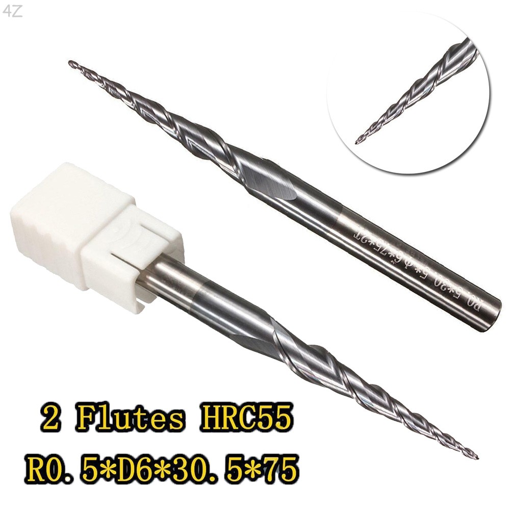 [Cra]คุณภาพสูง R0.5*d6*30.5*75l 2-Flute HRC55 Taper Ball Nose End Mill CNC เจาะเครื่องมือบิต