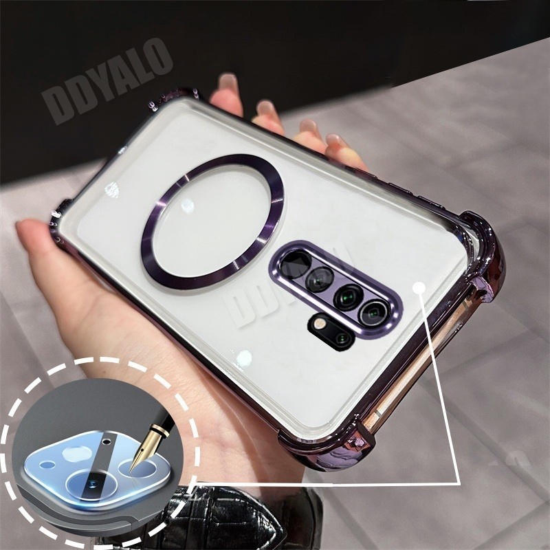 พร้อมฟิล์มเลนส์AirbagปลอกสําหรับOPPO A5 2020 A9 2020 เคสโทรศัพท์แบบนุ่มพร้อมแม่เหล็กดูดโปร่งใสกันกระแทกฝาหลังใส