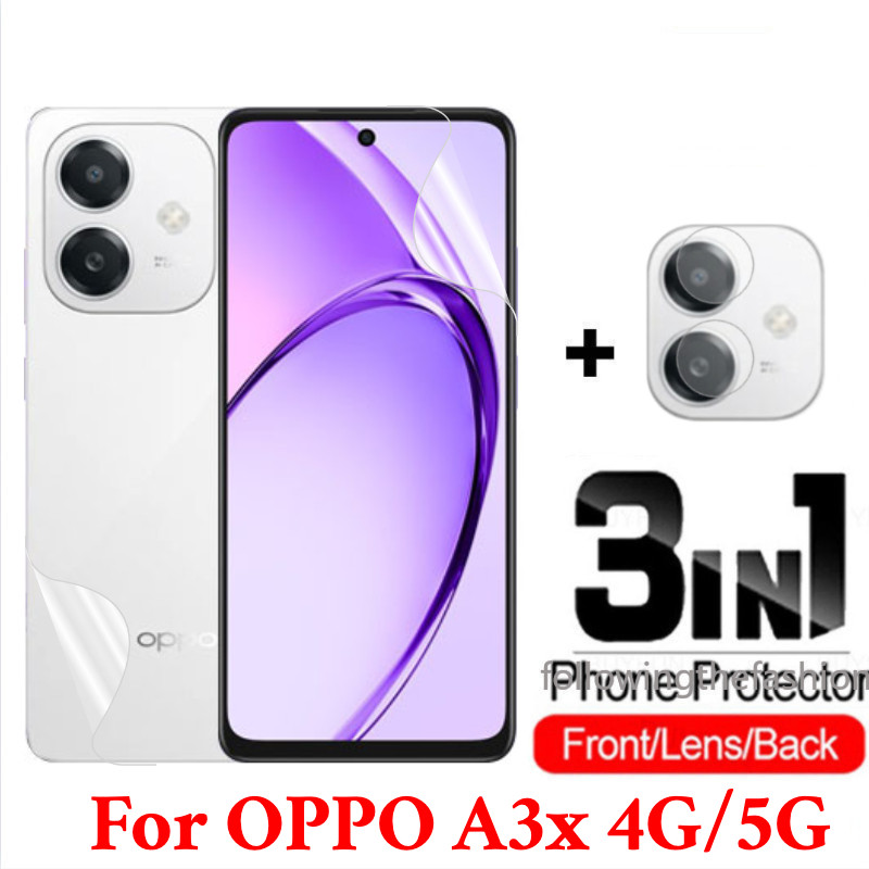 3 in 1 ฟิล์ม Hydrogel ด้านหน้าและด้านหลังสําหรับ OPPO A3x 4G A3 x 5G 2024 ฟิล์มป้องกันคลุมทั้งหมดใสหน้าจอกล้องเลนส์ Protector ไม่ใช่แก้ว