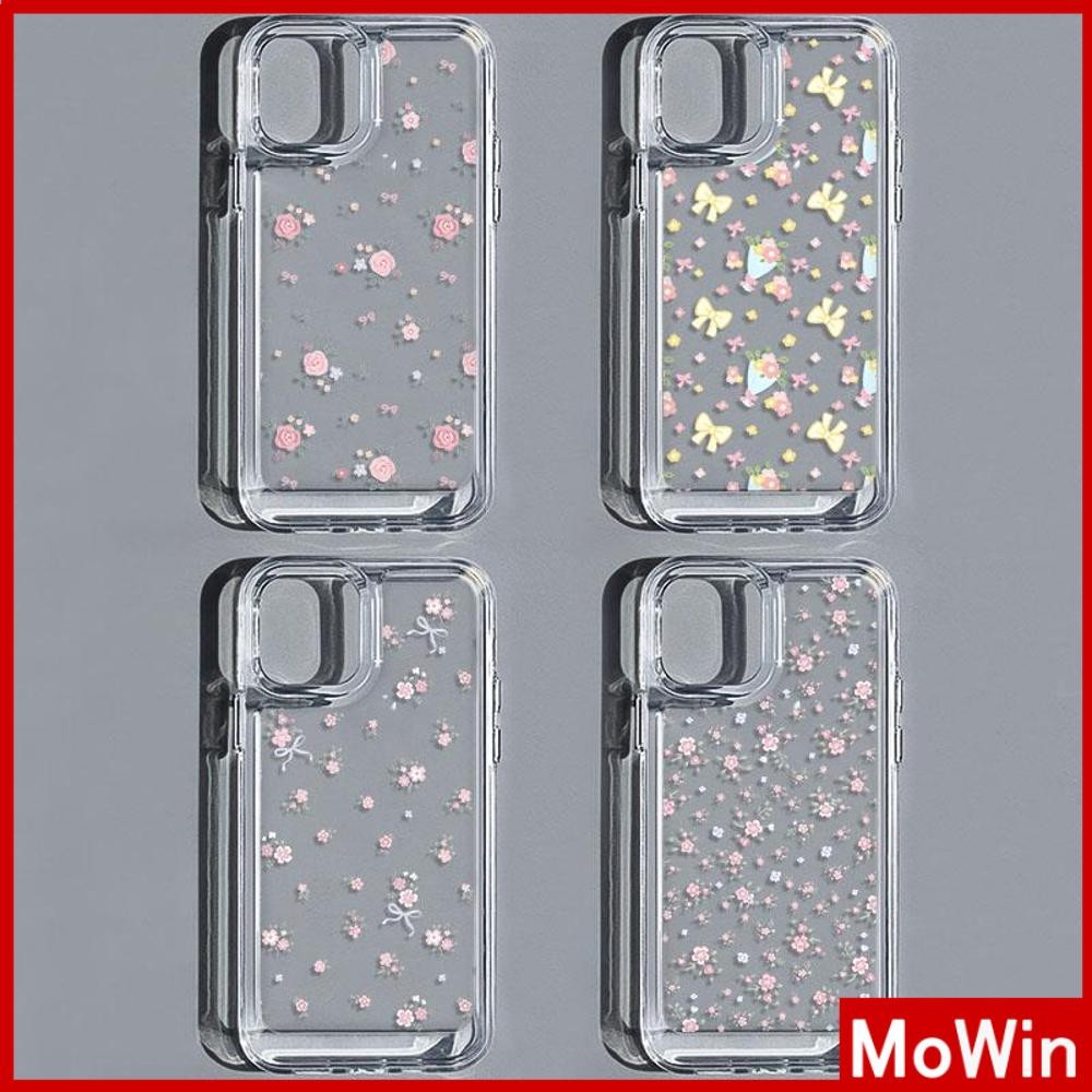 Mowin - สำหรับ iPhone 16 Pro Max เคสใส TPU ปุ่มชุบไฟฟ้าอ่อนป้องกันกล้องกันกระแทก ดอกไม้และโบว์ เข้ากันได้กับ iPhone 14 13 12 11 XS XR 7Plus 8 Plus