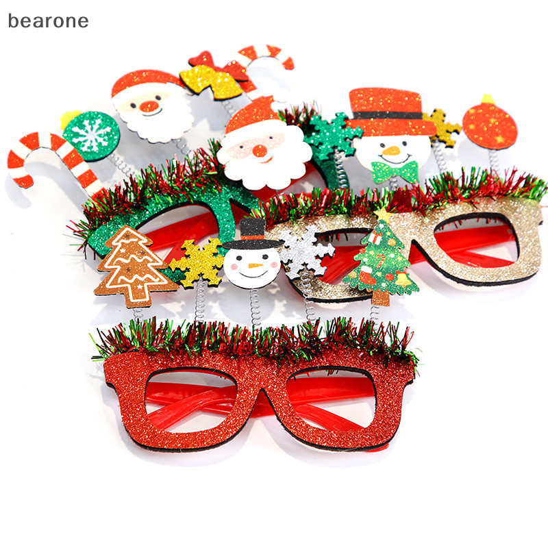 <bearone> แว่นตาการ์ตูนคริสต์มาส, อุปกรณ์ประกอบฉากภาพปาร์ตี้งานรื่นเริง, กรอบลายสีแดงและสีเขียว, ของตกแต่งธีมวันหยุด ดี