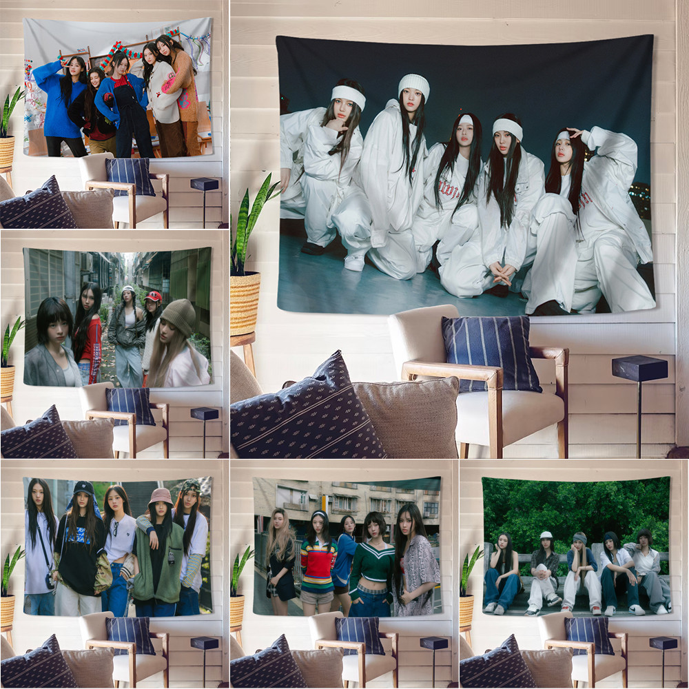 Kpop NewJeans พรมติดผนังพร้อมคลิปโพลีเอสเตอร์ Tapestries ตกแต่งบ้าน