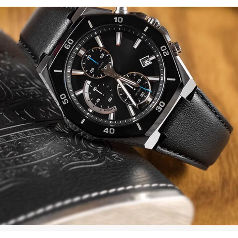 เข้ากันได้กับ Casio EDIFICE Ocean Heart Farmhouse Oak EFB-680D สายนาฬิกาหนังสีฟ้าปากนูน - รูปที่ 4