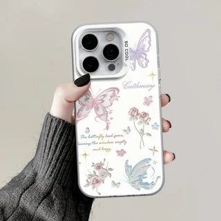 🔥COD🔥เคสไอโฟน11 for iPhone 16 15 12 14 13 Pro Max XR 14 15 7 8 Plus XSMAX เคสโทรศัพท์มือถือลายการ์ตูนผีเสื้อสีชมพูสวยงาม