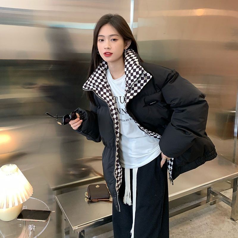 Checkerboard Coat ผู้หญิงฤดูหนาวใหม่ลงเกาหลีหลวมธรรมดาแฟชั่น Coat